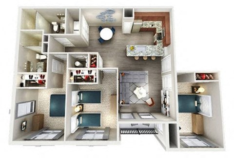 Floor plan for 3 beds, 2 baths, 1200 sqft